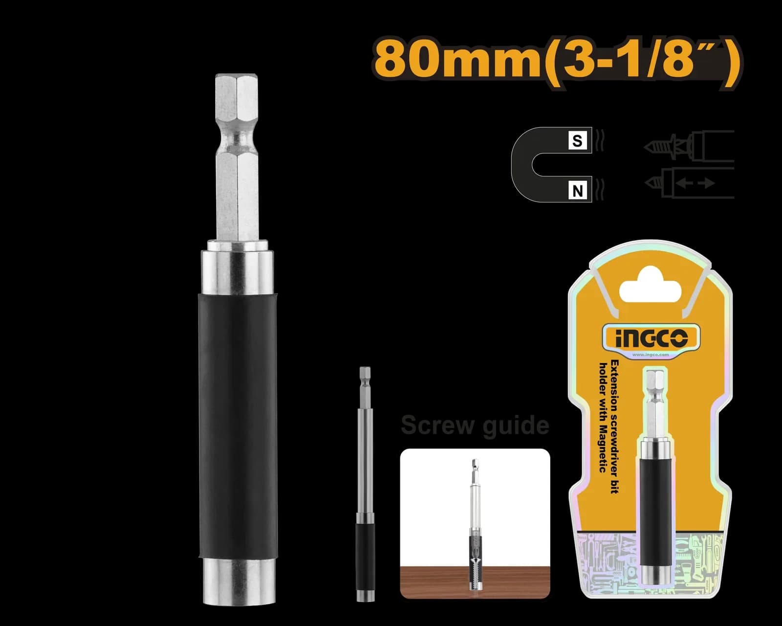 Держатель для бит магнитный 80 мм ABH30801 INGCO, блистер INDUSTRIAL