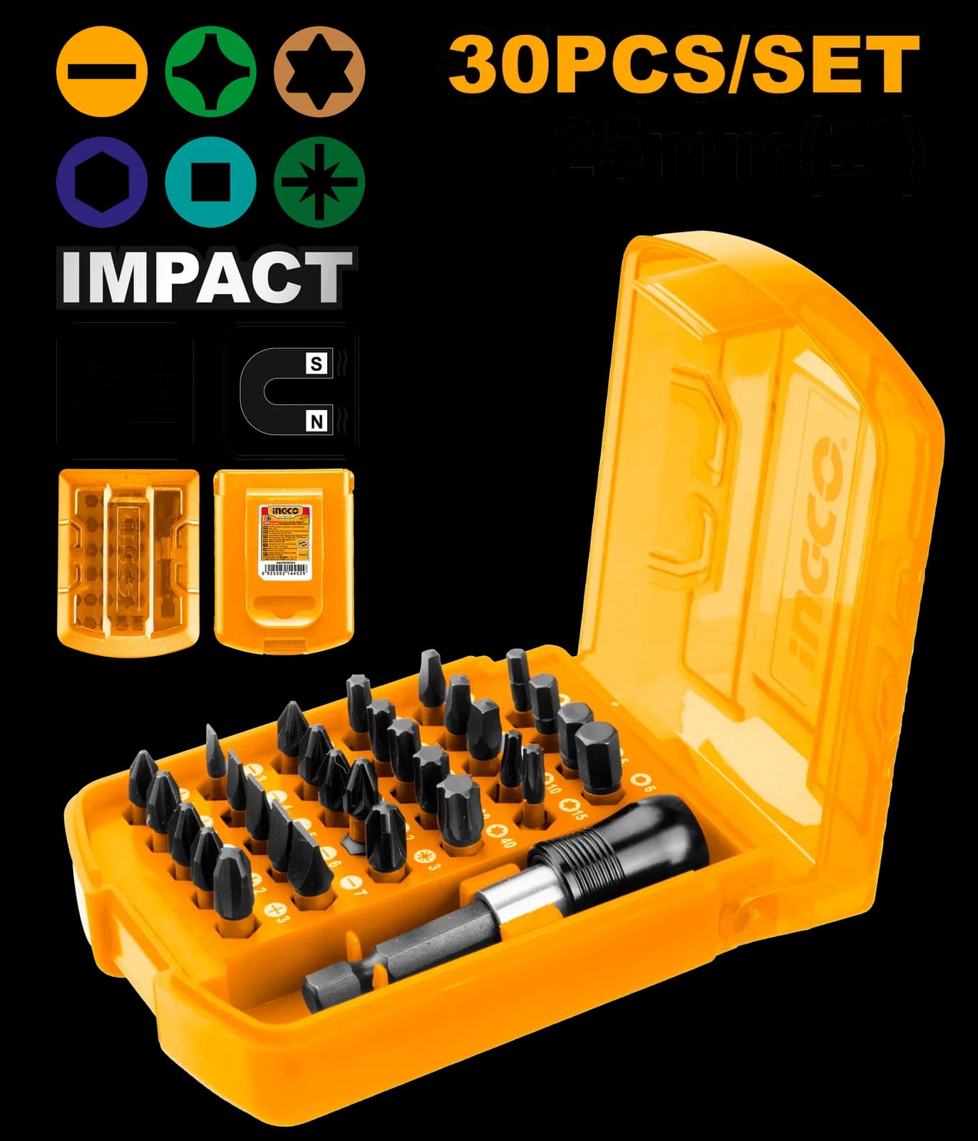 Набор бит ударных 30 шт AKSD68303 150мм INGCO INDUSTRIAL