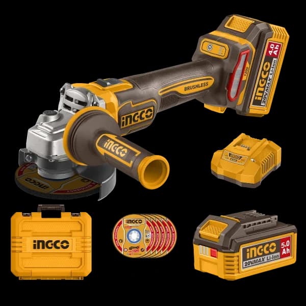УШМ CAGLI2120272 125мм, 1200W, акк, б/щ , P20S(20В) INGCO, 2хАКБ 5Ач, кейс INDUSTRIAL