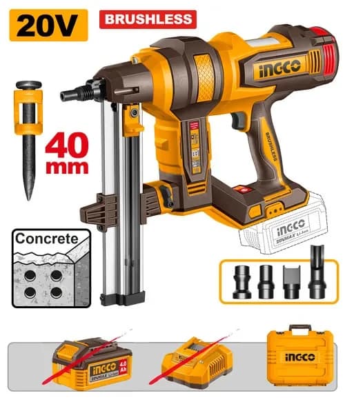 Нейлер для бетона CCNLI9005 акк, б/щ, P20S(20В) INGCO, кейс INDUSTRIAL
