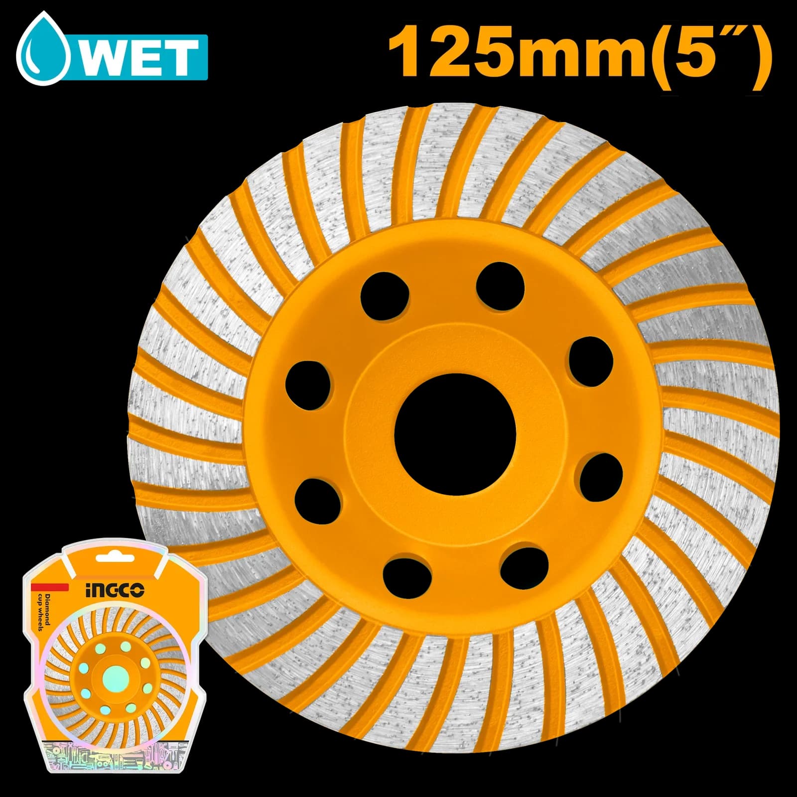 Чашка шлифовальная алмазная CGW011251 125мм INGCO, блистер SUPER