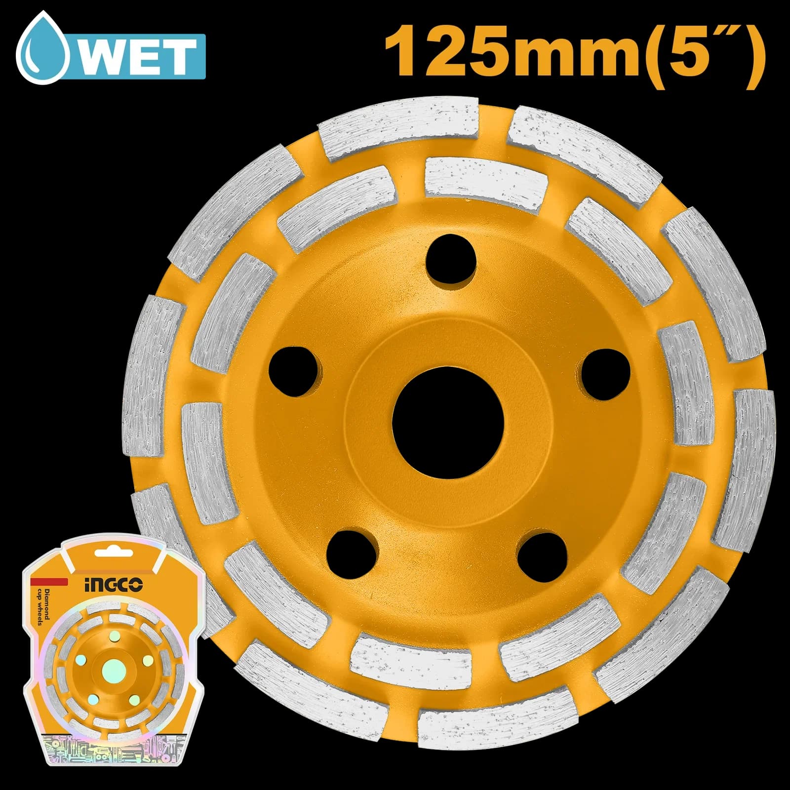 Чашка шлифовальная алмазная CGW021251 125мм INGCO, блистер SUPER