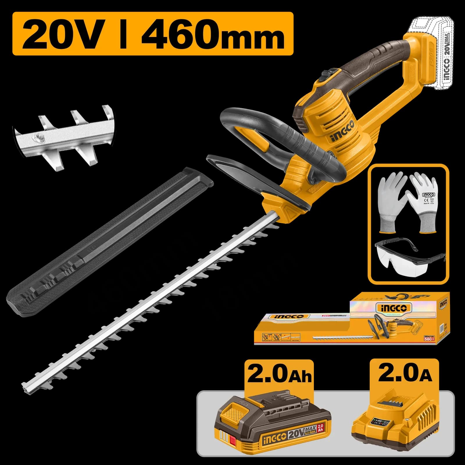 Кусторез аккумуляторный CHTLI20461, акк., P20S (20В), INGCO, коробка SUPER