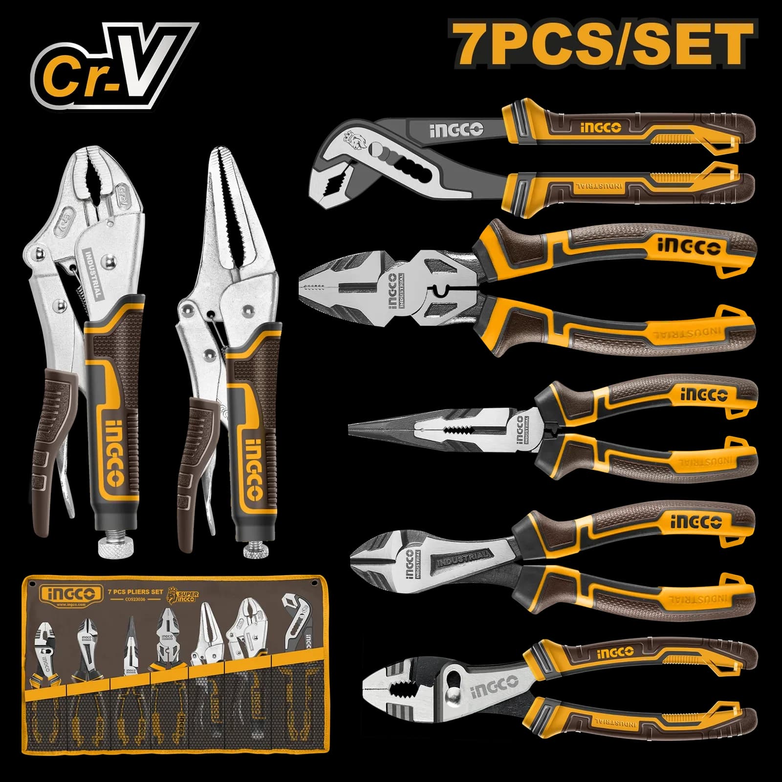 Набор шарнирно-губцевого инструмента COS23036 INGCO, коробка INDUSTRIAL
