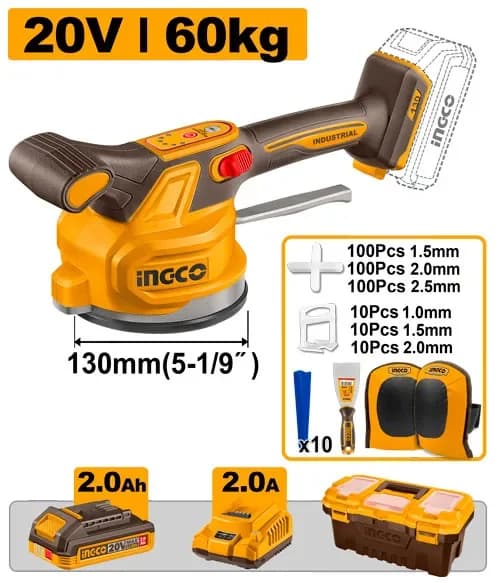 Виброприсоска аккумуляторная CTVLI20018, акк, 60кг, P20S(20В) INGCO INDUSTRIAL
