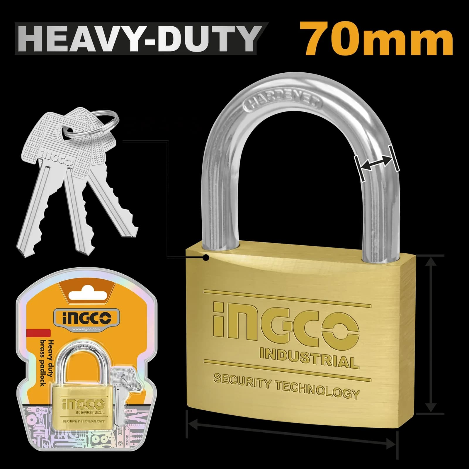 Навесной замок DBPL0702 INGCO, блистер INDUSTRIAL