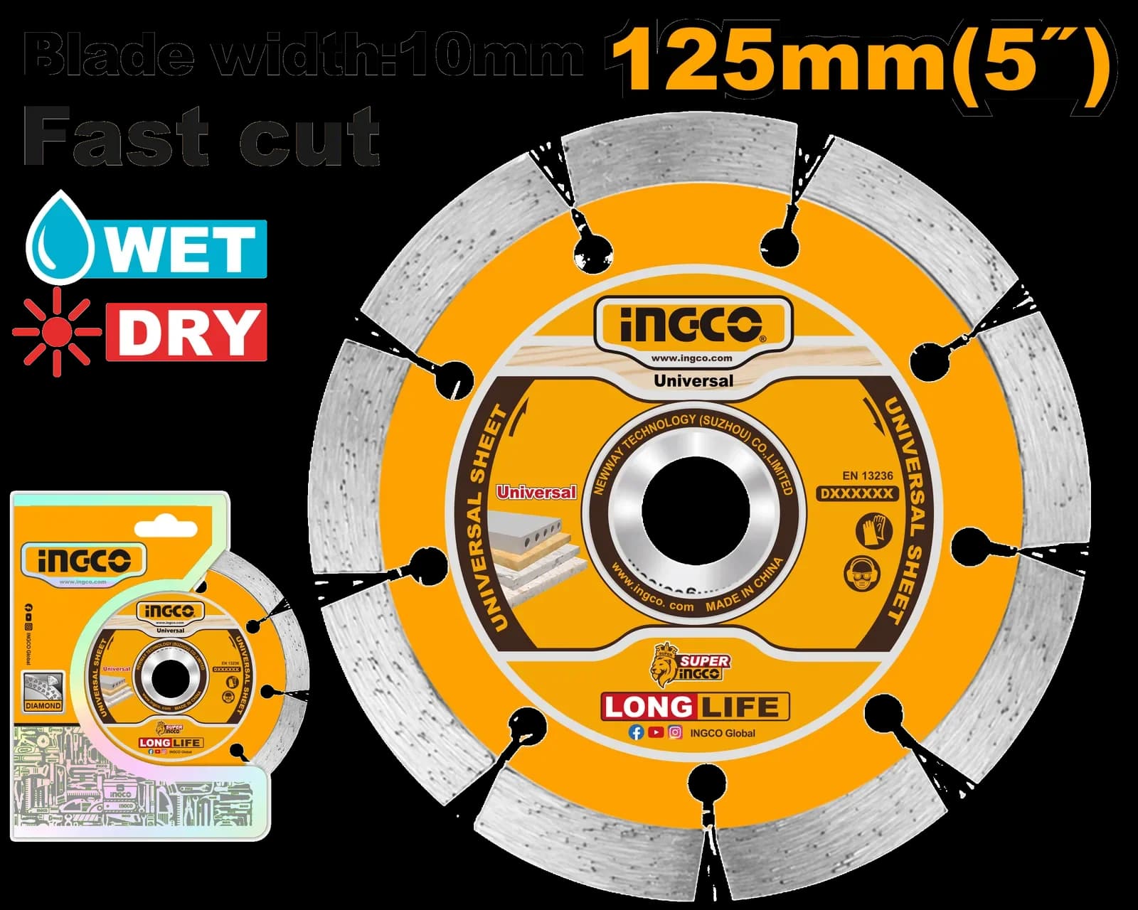 Диск алмазный отрезной DMD011252 125мм сегмент INGCO SUPER