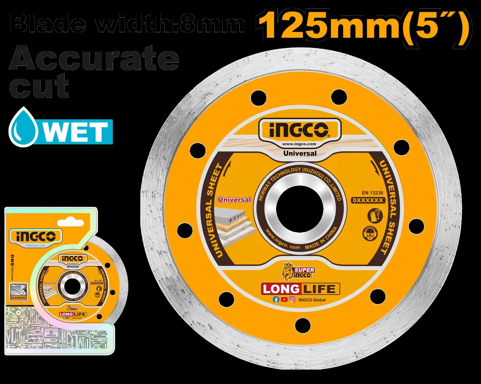 Диск алмазный отрезной DMD021252 125мм сплошной INGCO SUPER