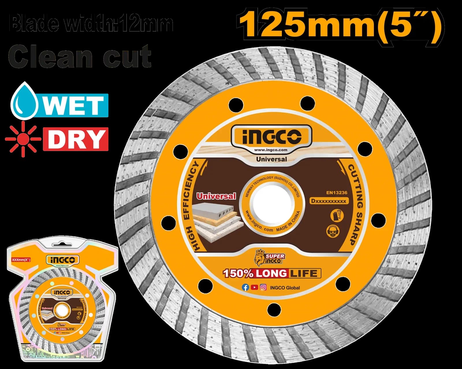 Диск алмазный отрезной DMD031251 125мм Turbo INGCO
