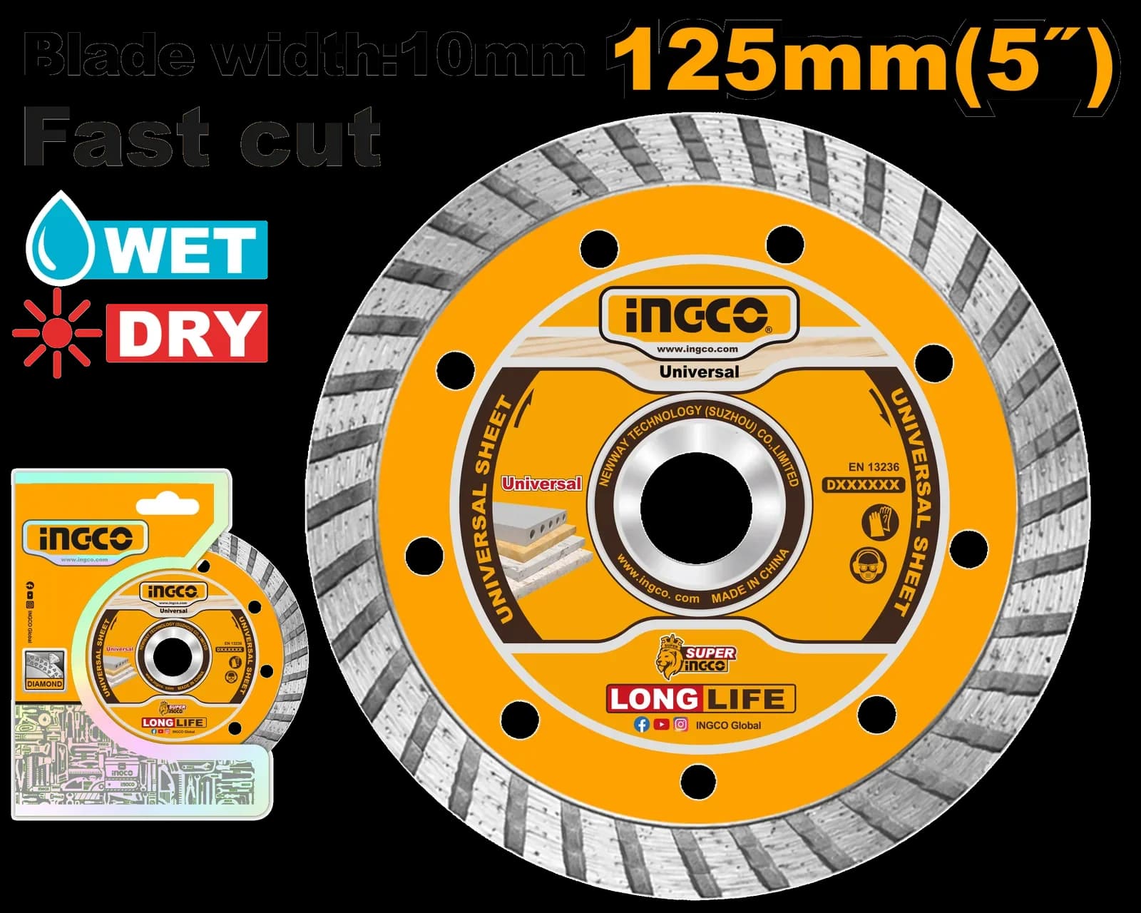 Диск алмазный отрезной DMD031252 125мм Turbo INGCO INDUSTRIAL