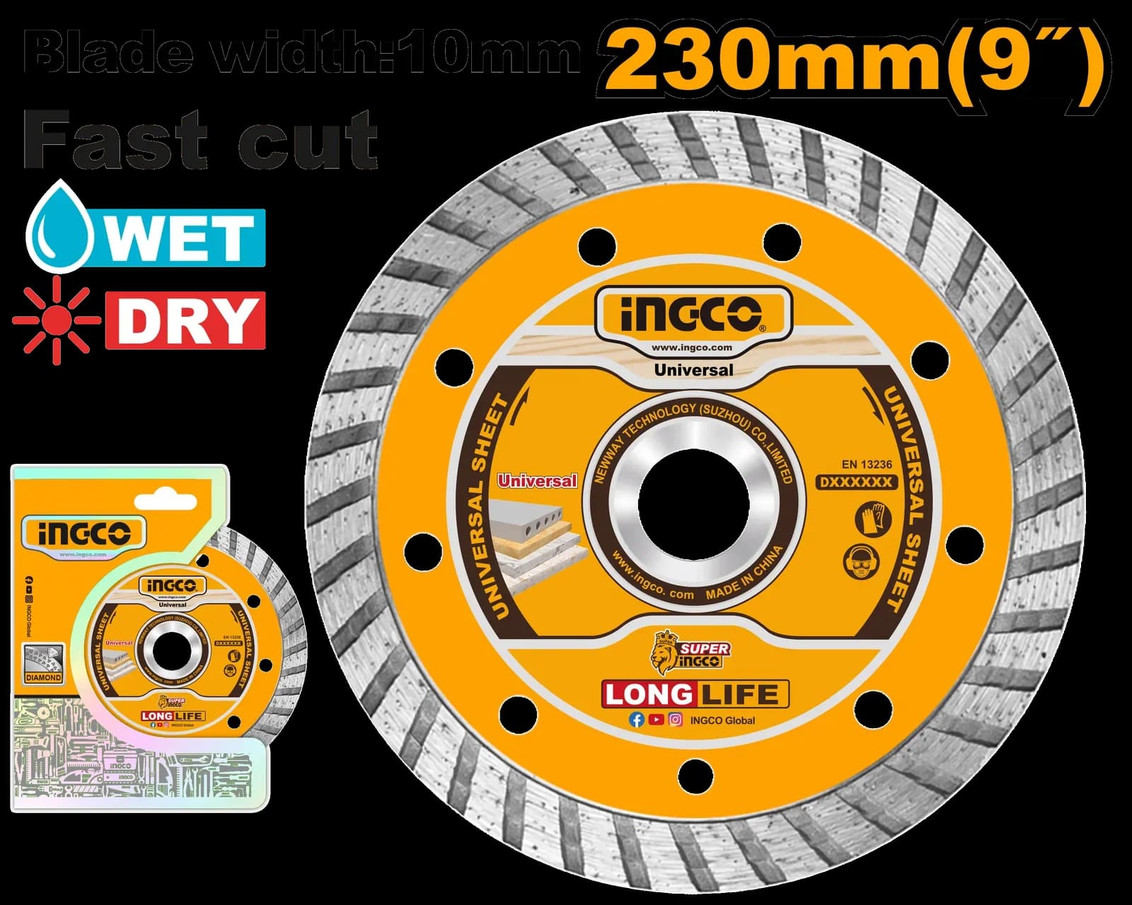 Диск алмазный отрезной DMD032302 230мм Turbo INGCO