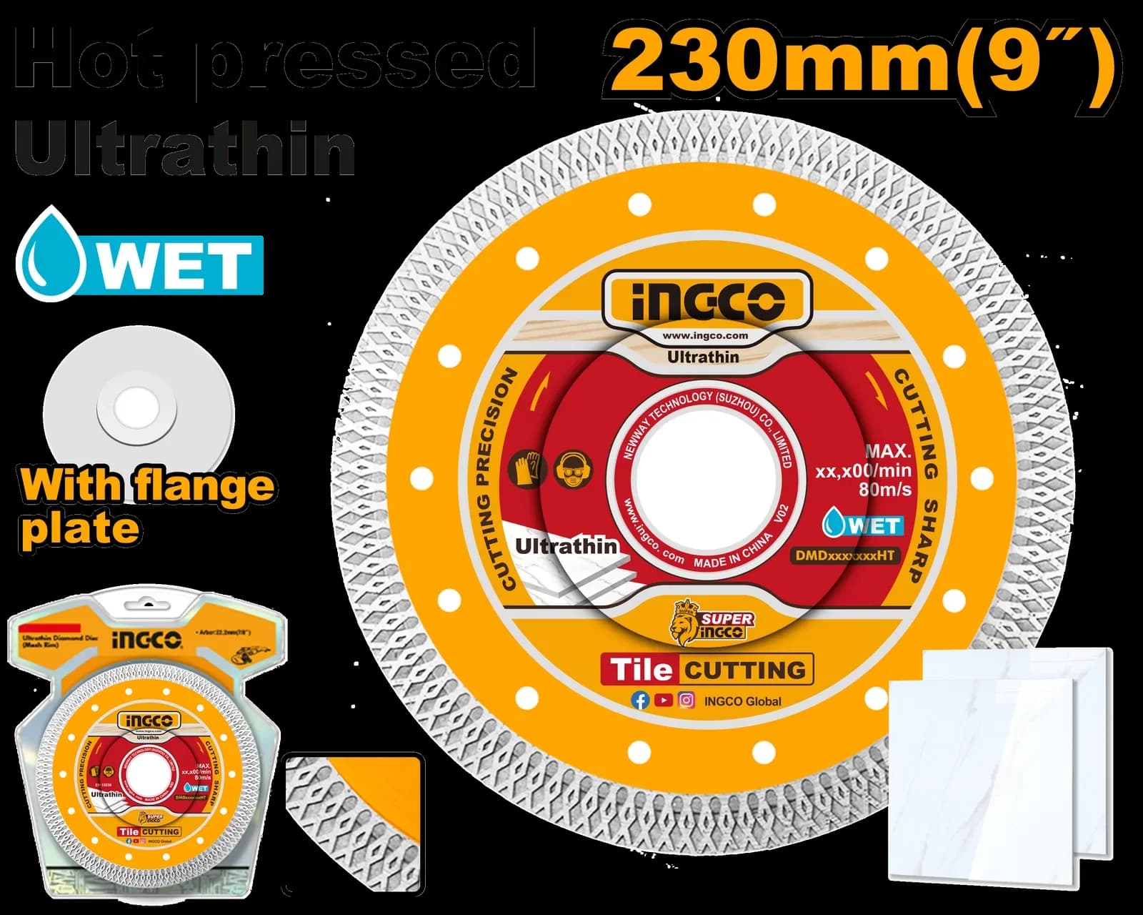 Ультратонкий алмазный диск DMD082301HT 230мм INGCO, блистер INDUSTRIAL