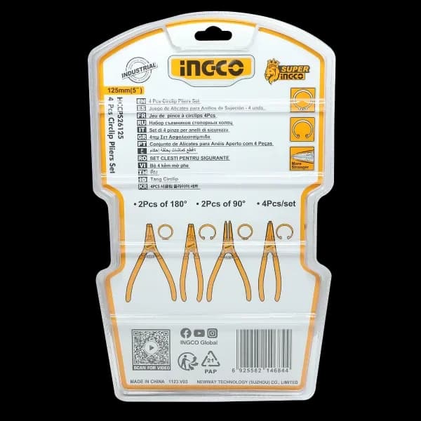 Набор съемников стопорных колец HCCPS26125 INGCO, блистер INDUSTRIAL