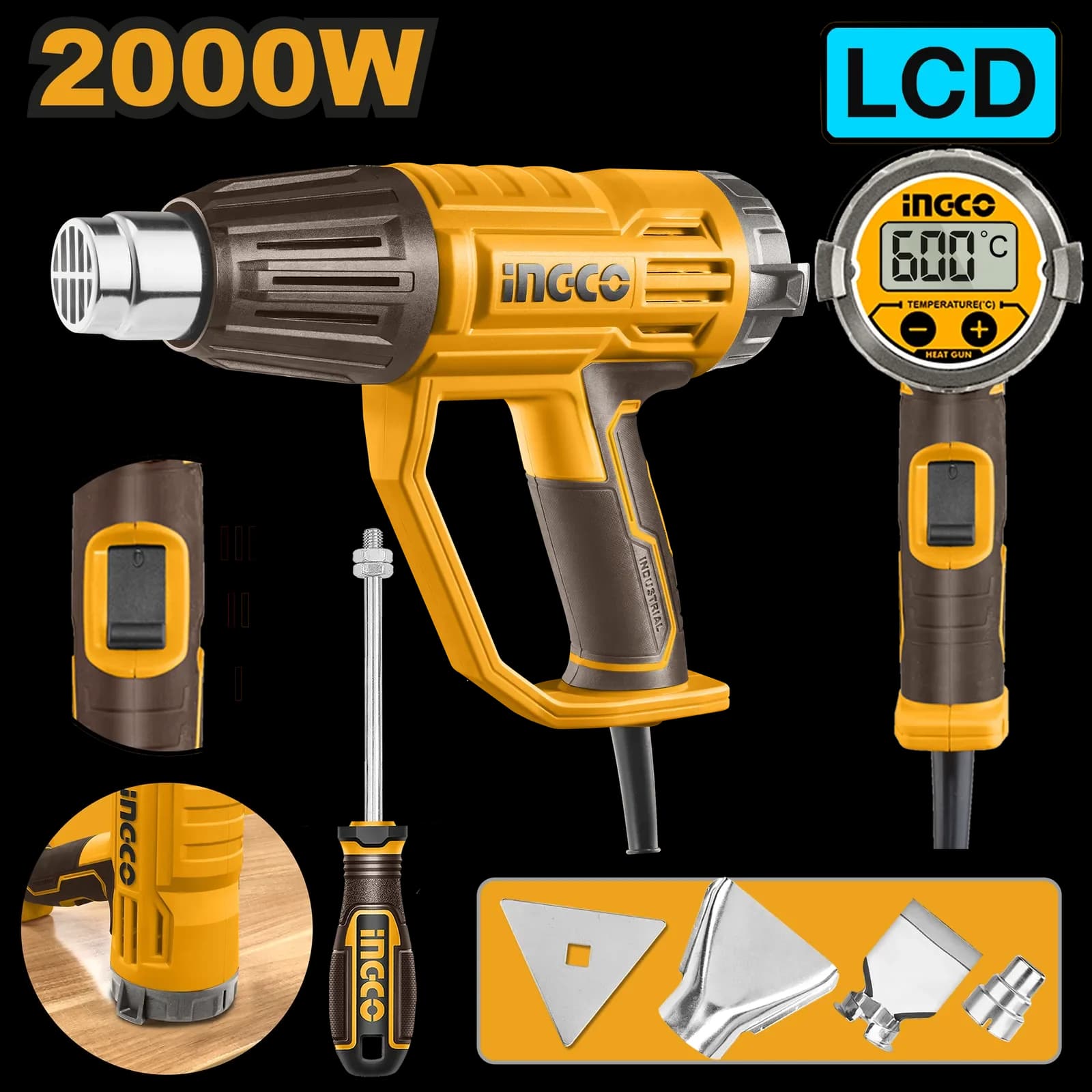 Фен технический HG200058 2000Вт, LCD, INGCO