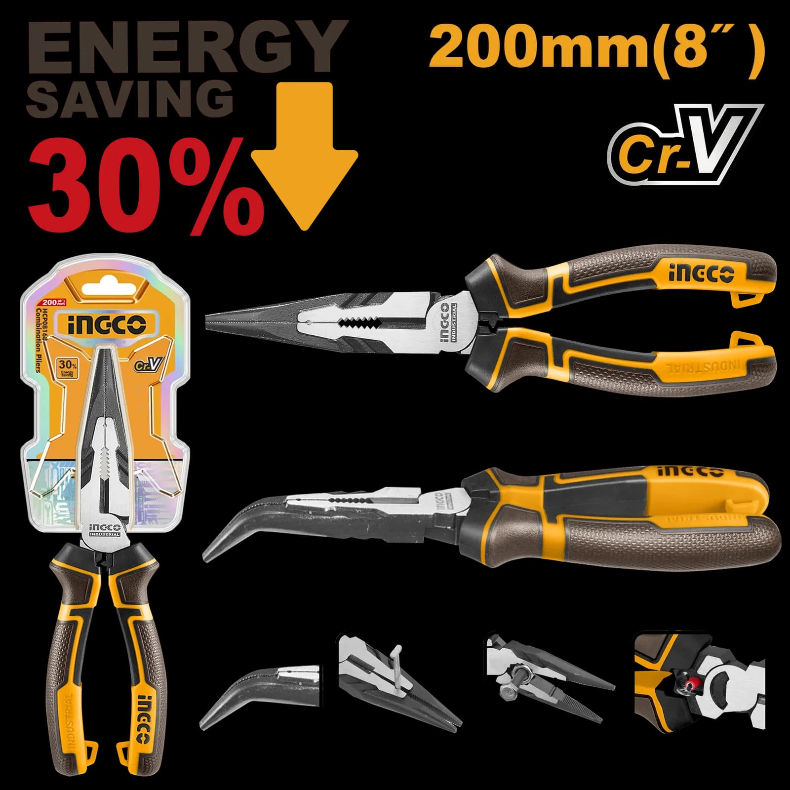 Тонкогубцы HHBNP28201 INGCO, блистер INDUSTRIAL