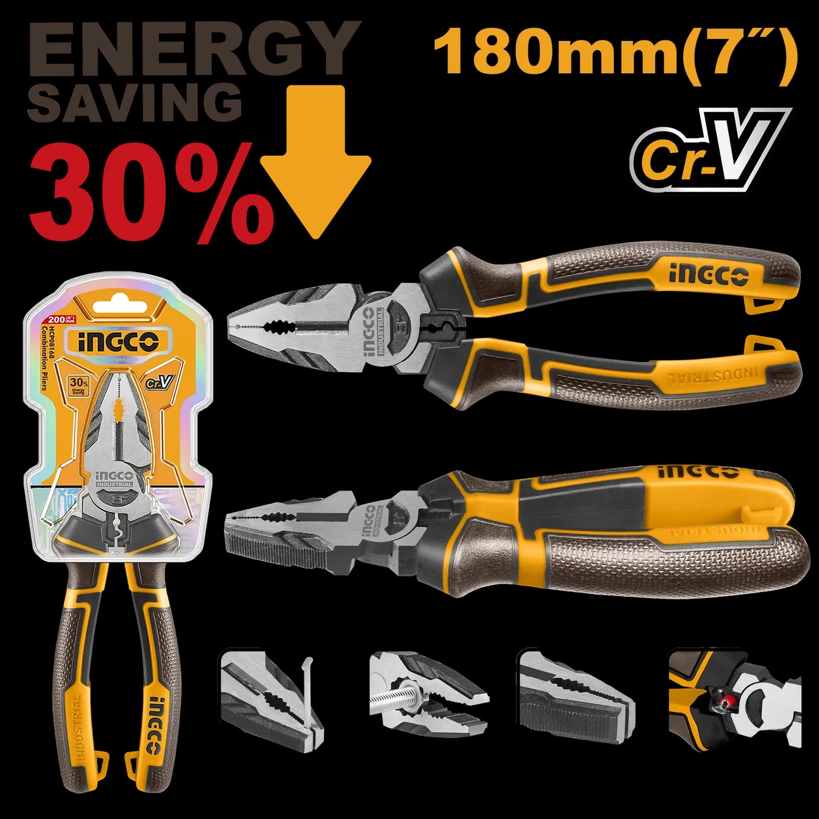 Плоскогубцы HHCP28180 INGCO, блистер INDUSTRIAL