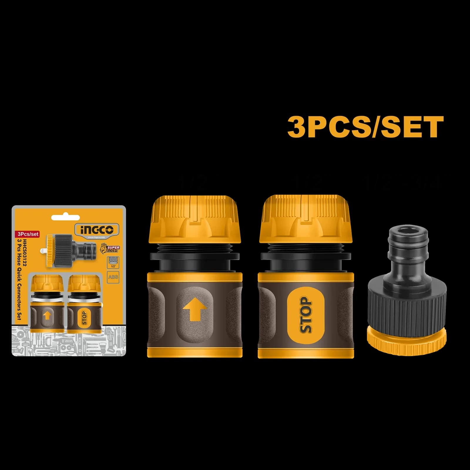 Набор соединителей для шлангов HHCS03122 3шт INGCO INDUSTRIAL