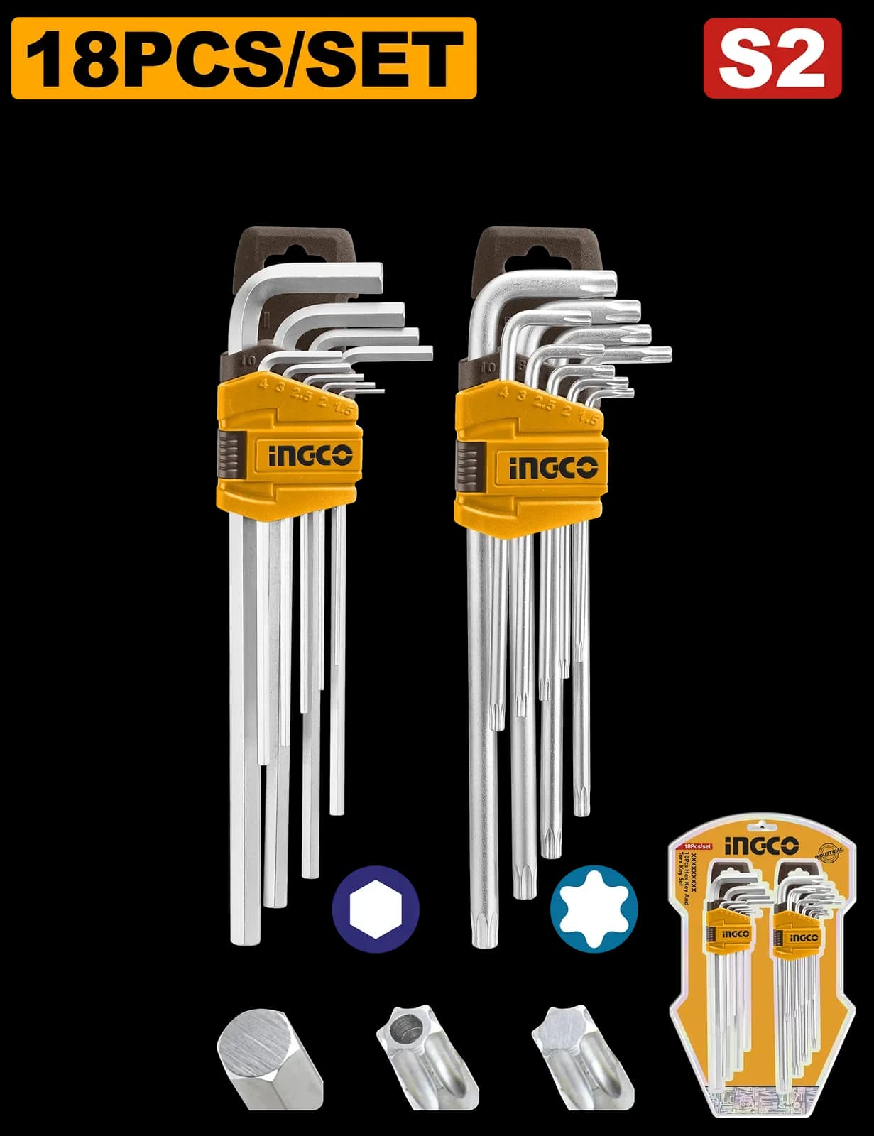 Набор шестигранников HEX и TORX HHKSET0181 INGCO, блистер INDUSTRIAL