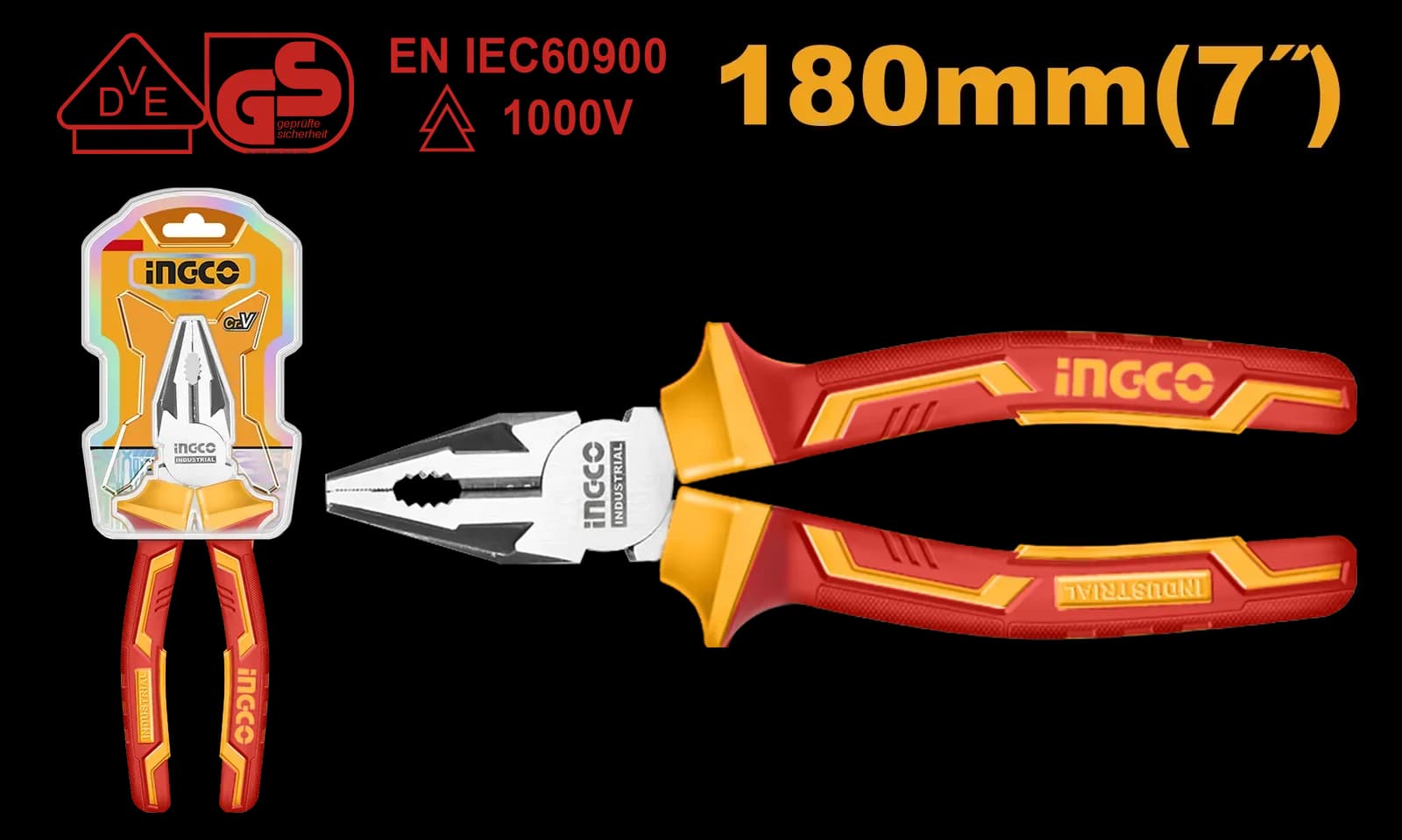 Плоскогубцы диэлектрические HICP28188 INGCO, блистер INDUSTRIAL