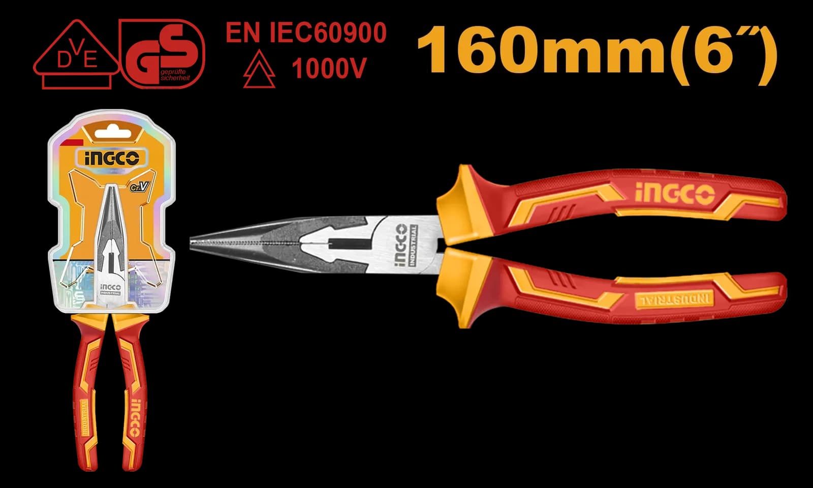 Тонкогубцы диэлектрические HILNP28168 INGCO, блистер INDUSTRIAL