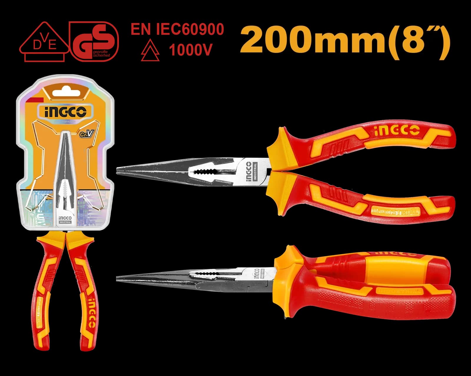 Тонкогубцы диэлектрические HILNP28208 INGCO, блистер INDUSTRIAL