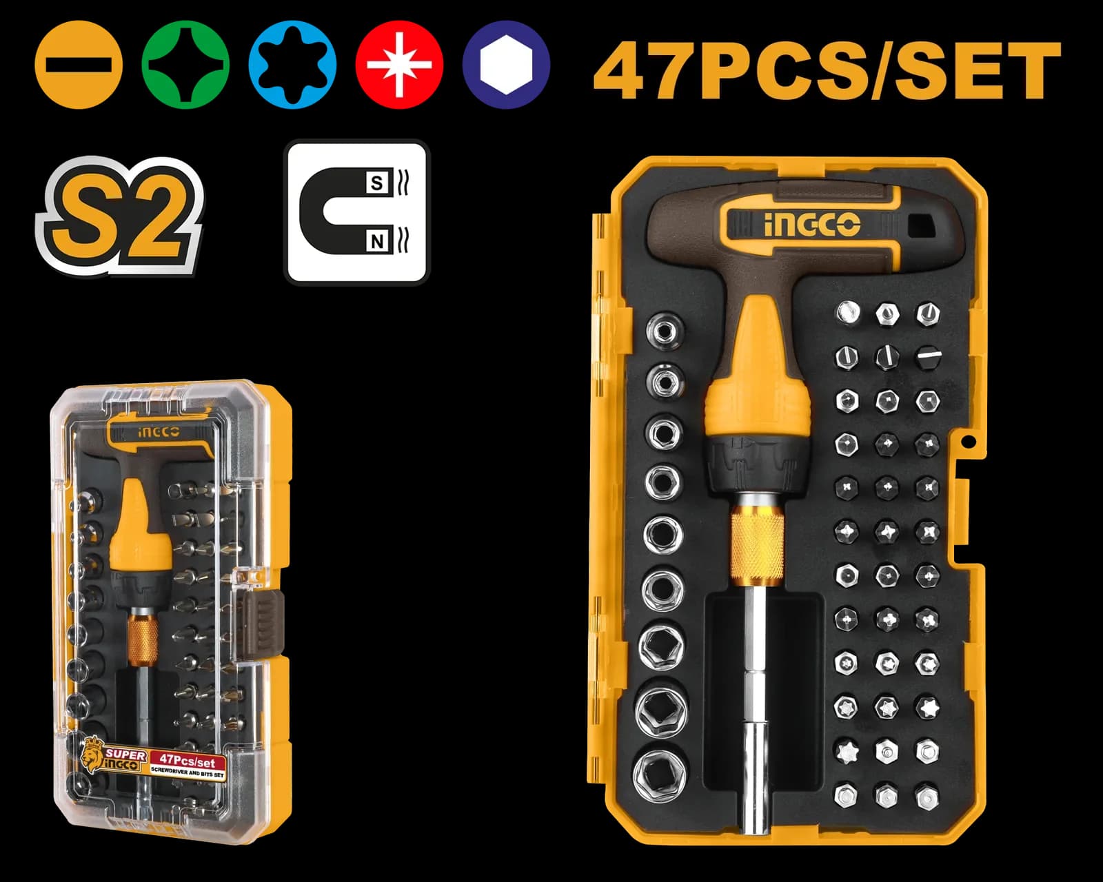 Отвёртка с битами HKSDB0478 INGCO INDUSTRIAL