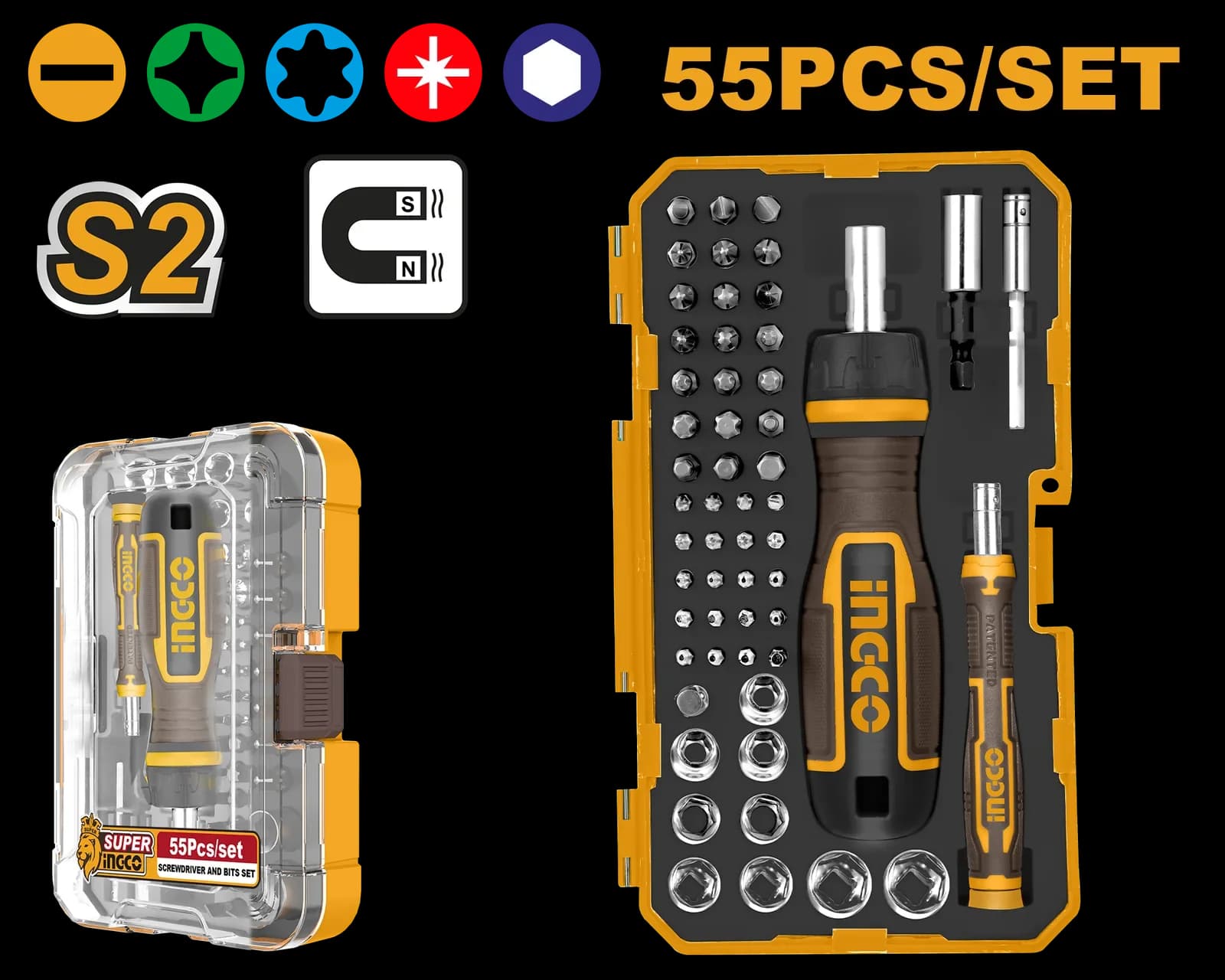 Отвёртка с битами HKSDB0558 INGCO INDUSTRIAL