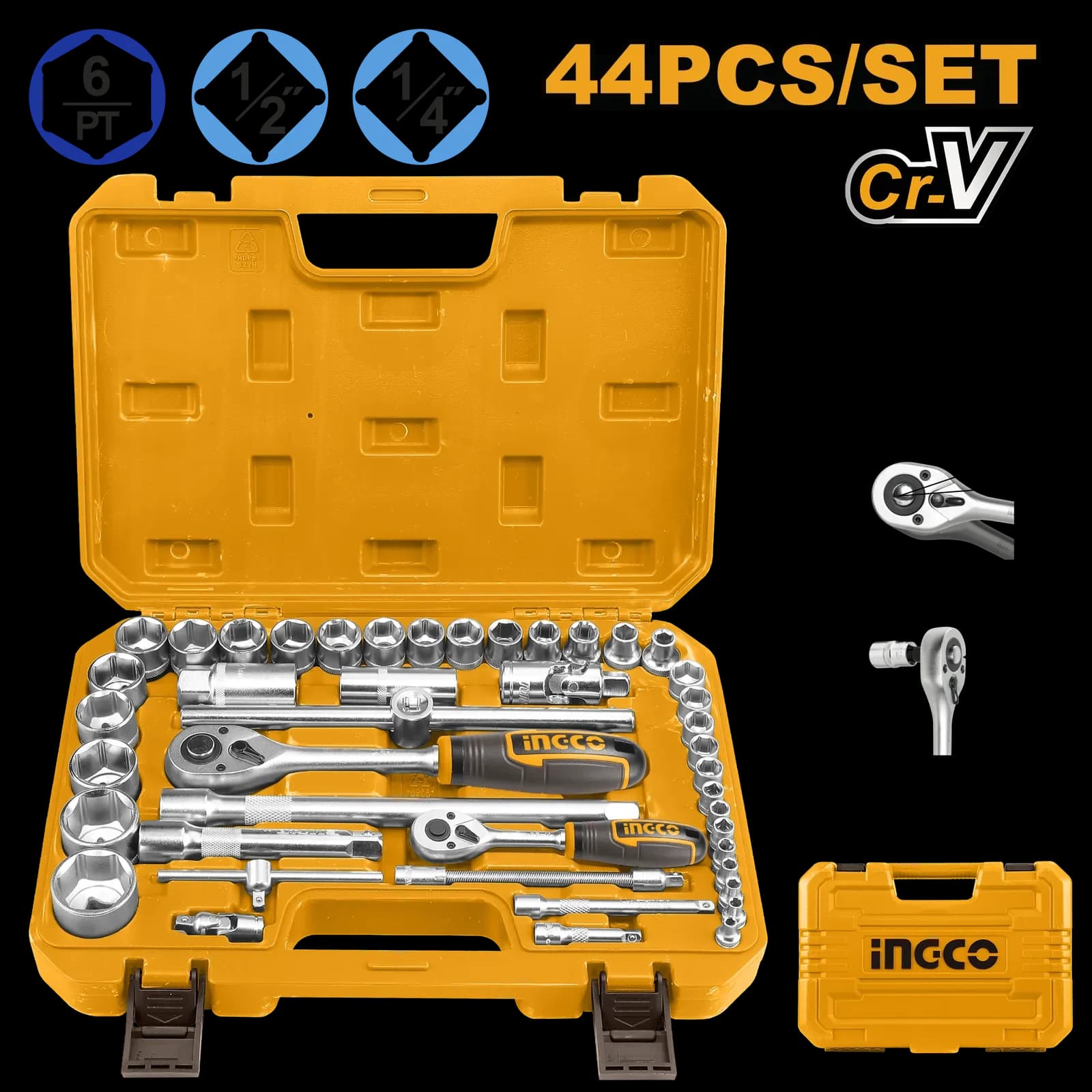 Набор головок с трещоткой HKTS42441 INGCO, кейс INDUSTRIAL