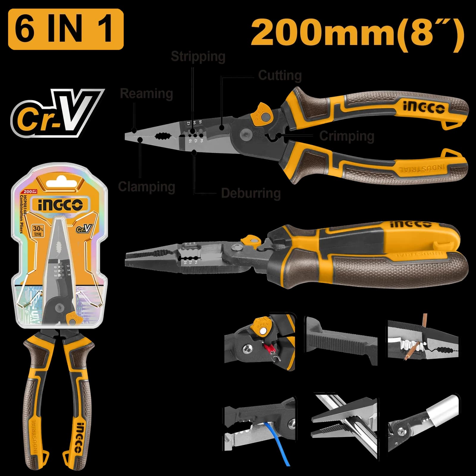 Тонкогубцы 6 в 1 HMFLNP28200 INGCO, блистер INDUSTRIAL