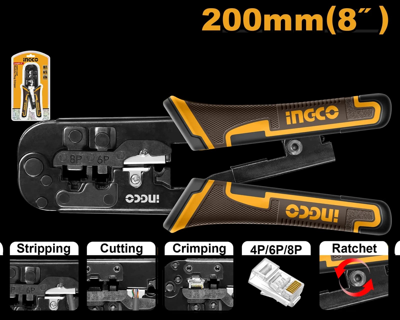 Клещи HMPCN2468R INGCO, блистер