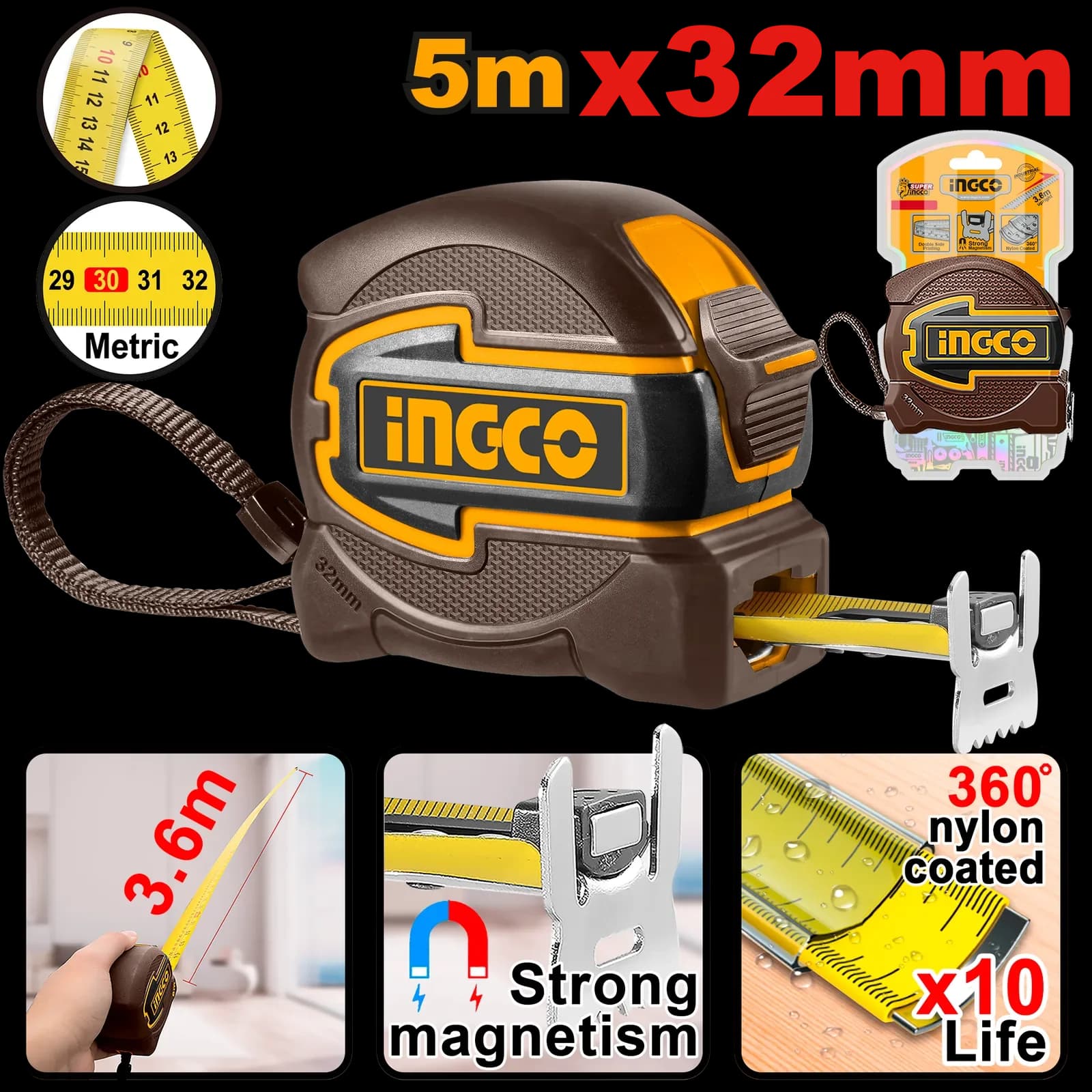 Рулетка HSMT80532M INGCO, блистер INDUSTRIAL