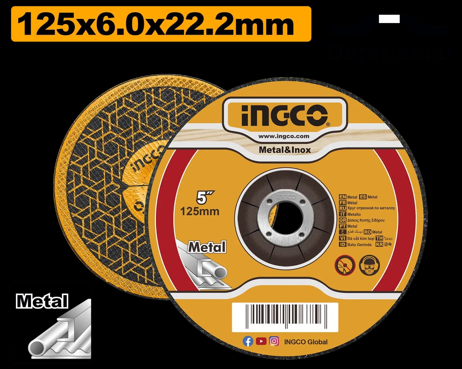 Диск шлифовальный по металлу MGD601251 125х6мм INGCO