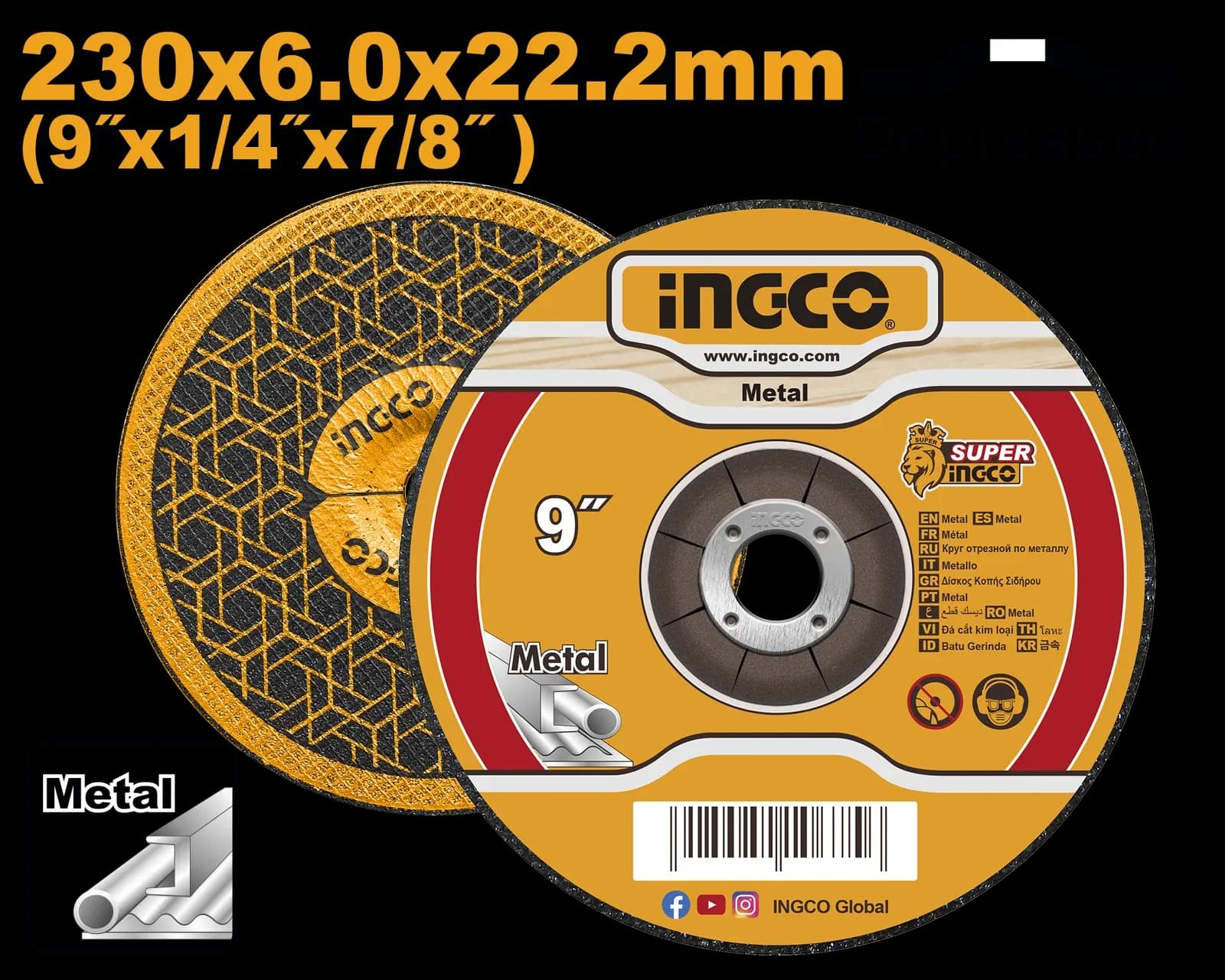 Диск шлифовальный по металлу MGD602301 230х6мм INGCO SUPER