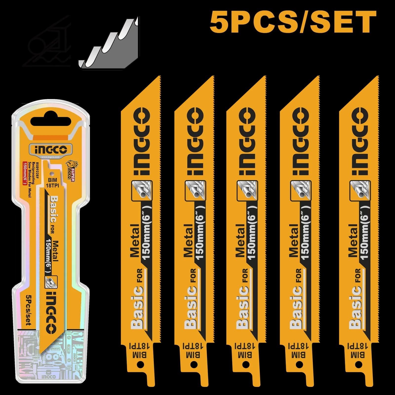 Набор полотен по металлу для сабельной пилы 5 шт SSB922EF 150мм INGCO STANDARD