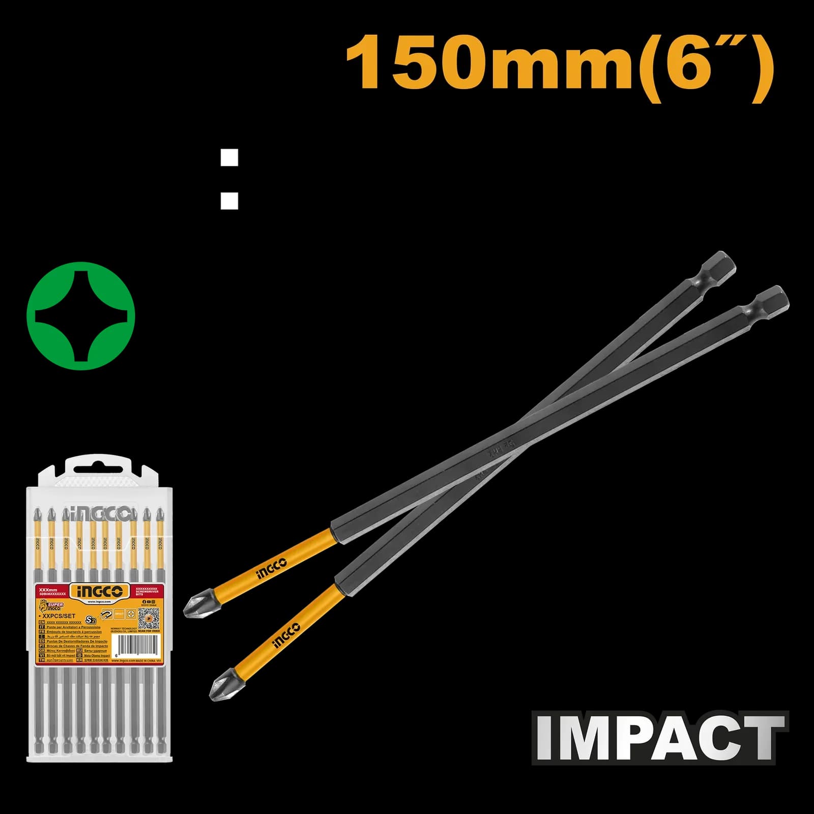 Набор бит ударных 10 шт SDBIM11PH263 150мм INGCO INDUSTRIAL