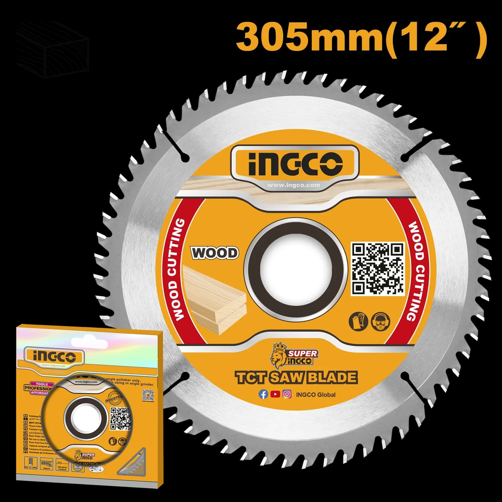 Диск пильный по дереву TSB130523 305мм 60Т INGCO, коробка INDUSTRIAL