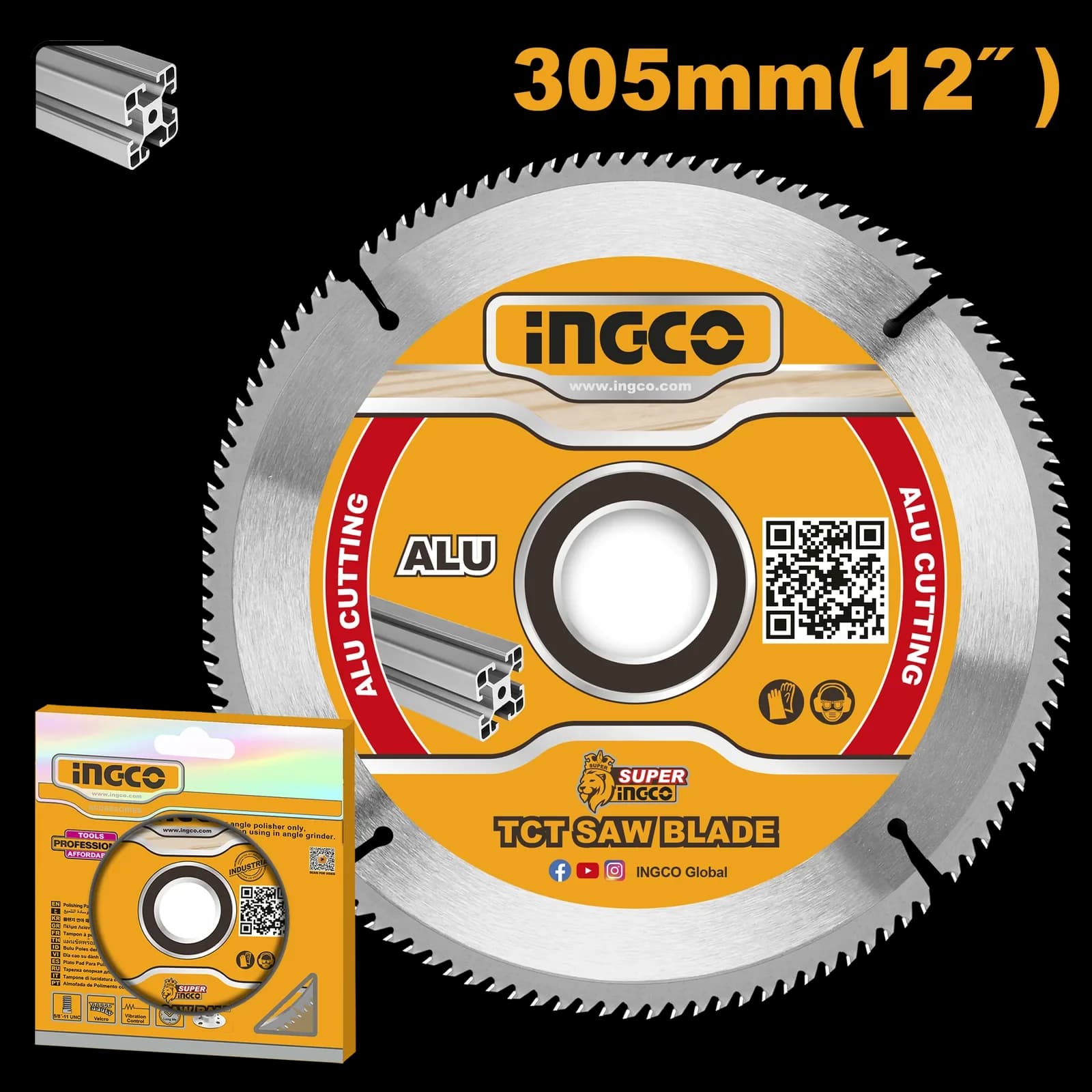Диск пильный по алюминию TSB3305212 305мм 120Т INGCO, коробка INDUSTRIAL