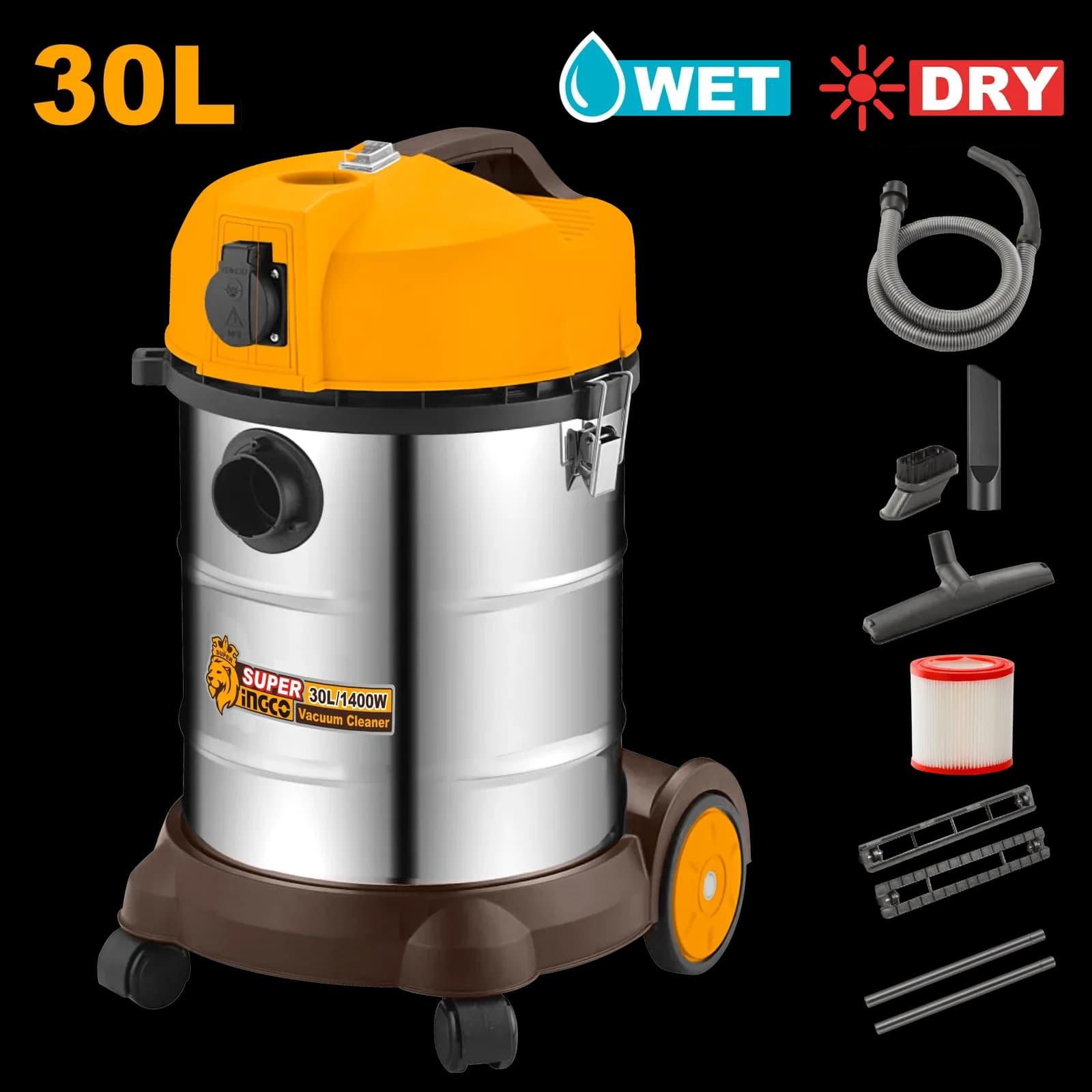 Пылесос строительный VC14301 30л, INGCO, коробка INDUSTRIAL