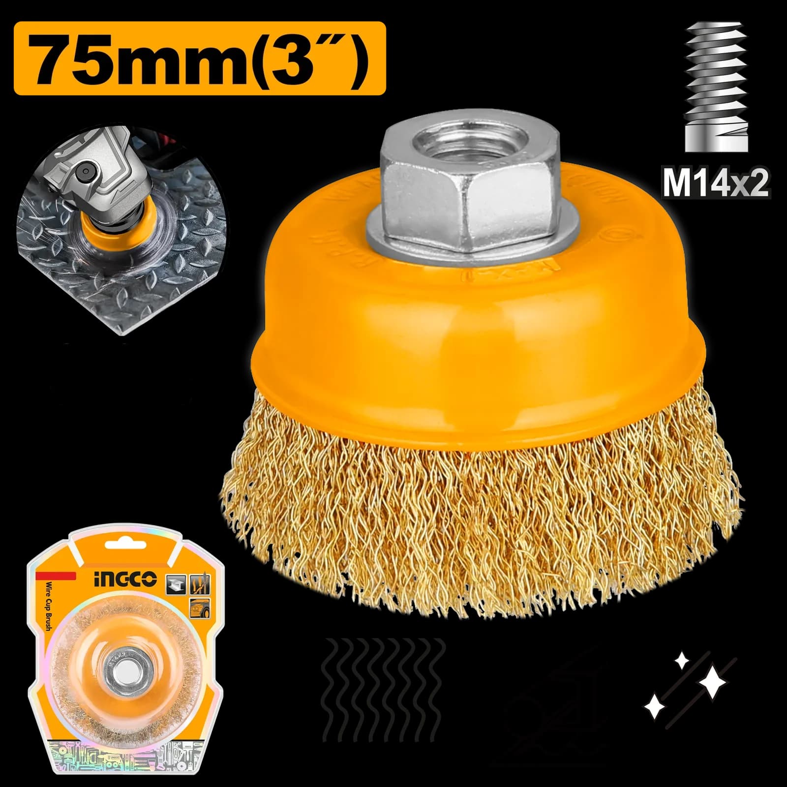 Щетка проволочная чашечная WB10751 75мм INGCO, блистер SUPER