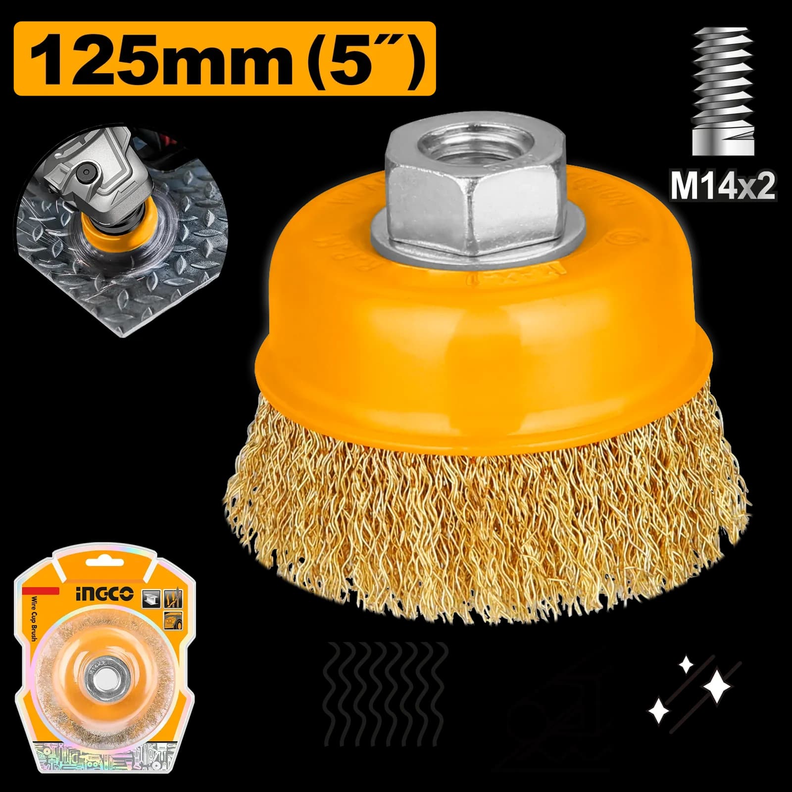 Щетка проволочная чашечная WB11251 125мм INGCO, блистер SUPER