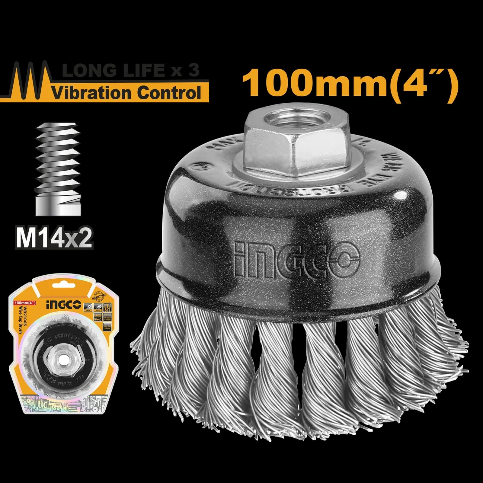 Щетка проволочная чашечная WB21005 100мм INGCO, блистер INDUSTRIAL
