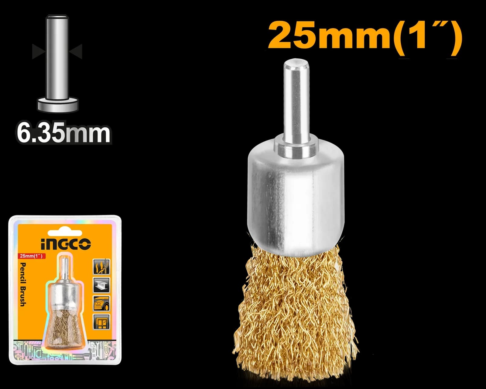 Щетка проволочная чашечная на шпильке WB70241 25мм INGCO, блистер STANDARD