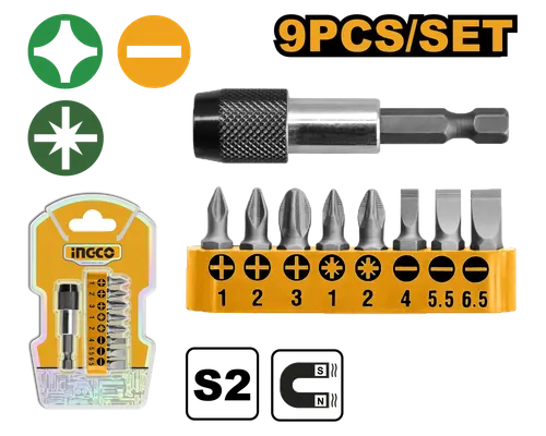Набор бит с держателем 9 шт AKSD0071 INGCO, блистер INDUSTRIAL