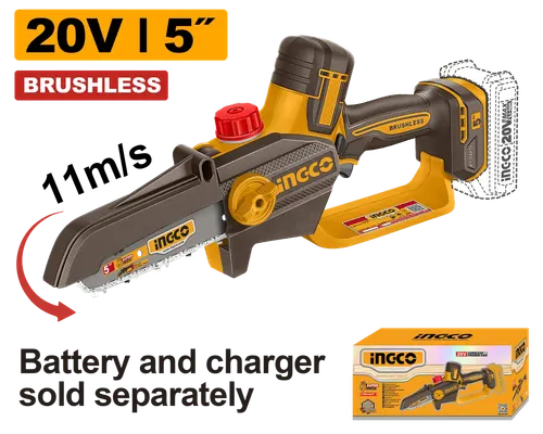 Пила цепная мини CGSLI2056 5", акк, б/щ, P20S (20В) INGCO, без АКБ и ЗУ INDUSTRIAL
