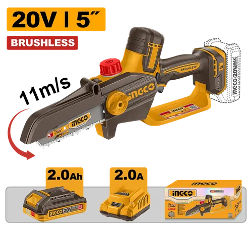 Пила цепная мини CGSLI20561 5", акк, б/щ, P20S (20В) INGCO, 1хАКБ 2Ач INDUSTRIAL