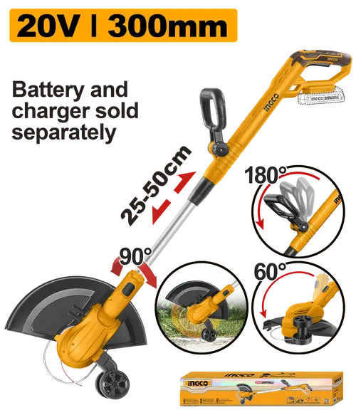 Триммер аккумуляторный CGTLI20328, акк., P20S (20В), INGCO, без АКБ и ЗУ, коробка SUPER