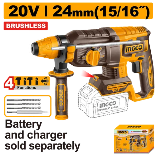 Перфорато CRHLI20248 SDS+, 2,4Дж, акк, б/щ, P20S(20В) INGCO, без АКБ и ЗУ