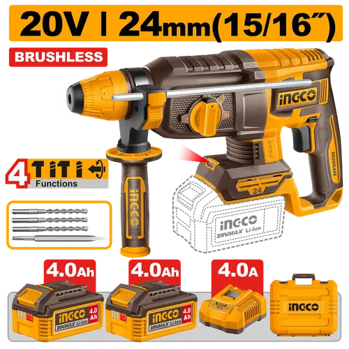 Перфорато CRHLI202482 SDS+, 2,4Дж, акк, б/щ, P20S(20В) INGCO, 2хАКБ 4Ач и ЗУ 4А