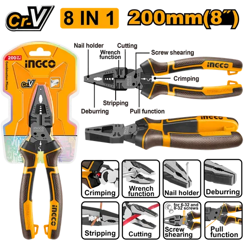 Плоскогубцы 8 в 1 HMFCP28200 INGCO, блистер INDUSTRIAL