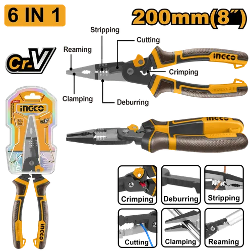 Тонкогубцы 6 в 1 HMFLNP28200 INGCO, блистер INDUSTRIAL